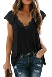 Casual Solid Lace Patchwork Tank Black