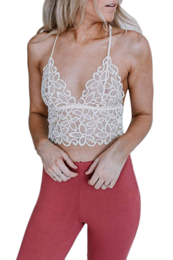 Women's Sexy Crochet Lace Plain Bralette Crop Top White