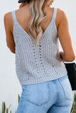 Summer Crochet V Neck Tank Top For Women Light Grey