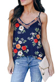 Casual Mesh Floral Print V Neck Cami Tank Top For Women