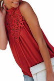 Casual Crochet Floral Lace Mock Neck Summer Tank Top Berry Red