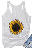 Women's Sunflower Print Summer Crew Neck Tank Top White