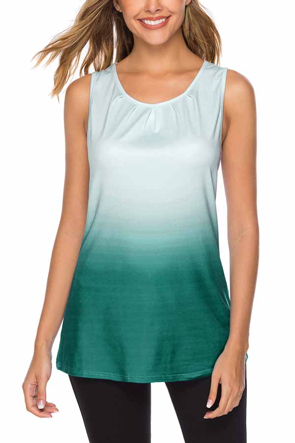 Women's Loose Fit Casual Ombre Pleated Casual Tank Top