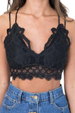Women's Solid Lace Crochet Bralette With Lining Black