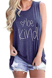 Solid Letter Print Loose Tank Top Blue