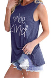 Solid Letter Print Loose Tank Top Blue