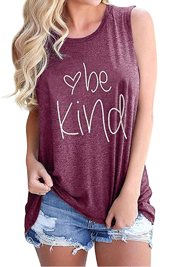 Casual Crew Neck Letter Print Tank Top Ruby