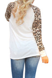 Womens Leopard Printed Long Sleeve Crewneck T Shirt White