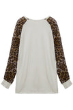 Womens Leopard Printed Long Sleeve Crewneck T Shirt White