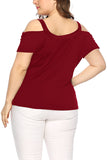 Plus Size Short Sleeve Plain Cold Shoulder T-Shirt Ruby