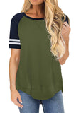Color Block Striped Short Sleeve T-Shirt Olive