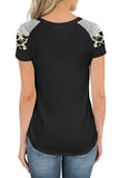 Striped Leopard Print Short Sleeve T-Shirt Black