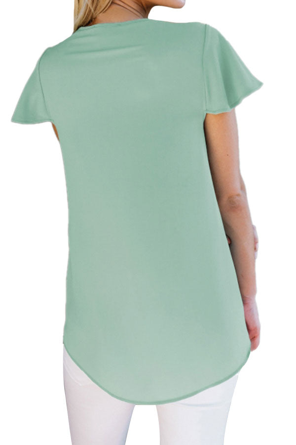 Casual Summer Short Sleeve Plain V Neck T-Shirt Light Green