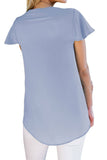 Solid V Neck Short Sleeve Summer T-Shirt Light Purple