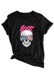 Women's American Flag Glasses Skull Print Summer Casual T-shirt