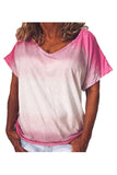 Plus Size V Neck Short Sleeve Casual Ombre Print T-Shirt