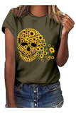 Plus Size Women's Casual Tee Sunflower Skull Crew Neck T-Shirt