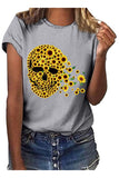Plus Size Summer Skull Sunflower Print Casual T-Shirt For Women