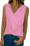 Plus Size Casual V Neck Sleeveless Striped Solid Tank Top Pink