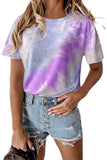 Plus Size Women's Summer Short Sleeve Tie Dye Print T-Shirt Purple