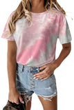 Plus Size Women's Round Neck Short Sleeve Tie Dye T-Shirt Pink
