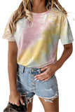 Plus Size Women's Casual Summer Short Sleeve Crew Neck Tie Dye T-Shirt