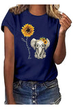 Women's Summer Casual Sunflower Print T-Shirt Blue