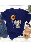 Women's Summer Casual Sunflower Print T-Shirt Blue