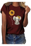 Sunflower Print Short Sleeve Crew Neck Summer Casual Tee Tops Ruby