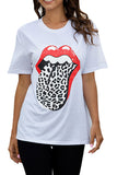 Women's Round Neck Short Sleeve Lip Print Summer Casual T-Shirt