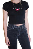 Women's Casual Flag Print Slim Fit Short Sleeve Crop Top