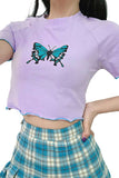 Women's Casual Butterfly Print Short Sleeve Fitted Crop Top