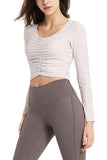 Women's Fitted Casual Ruched Long Sleeve Solid Crop Top