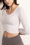 Women's Fitted Casual Ruched Long Sleeve Solid Crop Top
