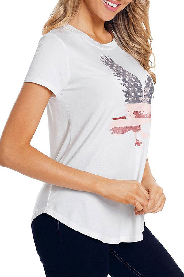 Casual American Flag Eagle Print T-Shirt White
