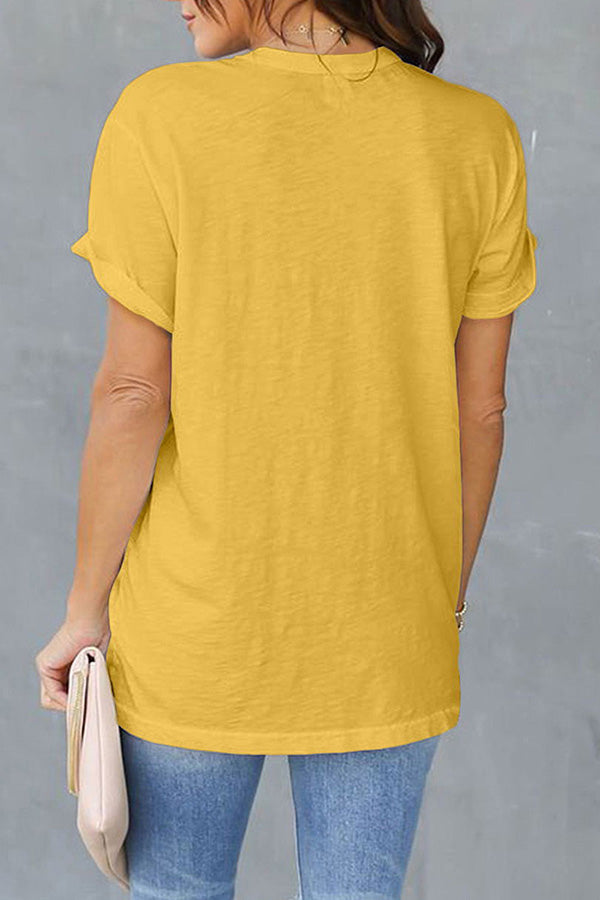 Casual Sunflower Print Crew Neck Short Sleeve T-Shirt Yellow