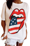 Women'S Short Sleeve American Flag Lips T-Shirt