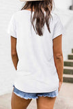 Casual Tie Dye Lip Print V Neck T-Shirt White