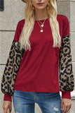 Casual Leopard Print Sleeve Pullover Sweatshirt Ruby