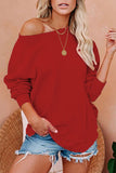 Casual Long Sleeve One Shoulder Pullover Sweatshirt Red