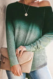 Casual Ombre One Shoulder Long Sleeve T-Shirt Green
