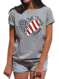 Casual Stripes And Stars Heart Print Short Sleeve Crew Neck T Shirt