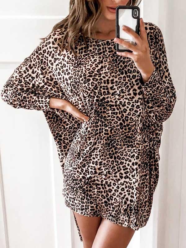 Dolman Sleeve Leopard Mini Dress