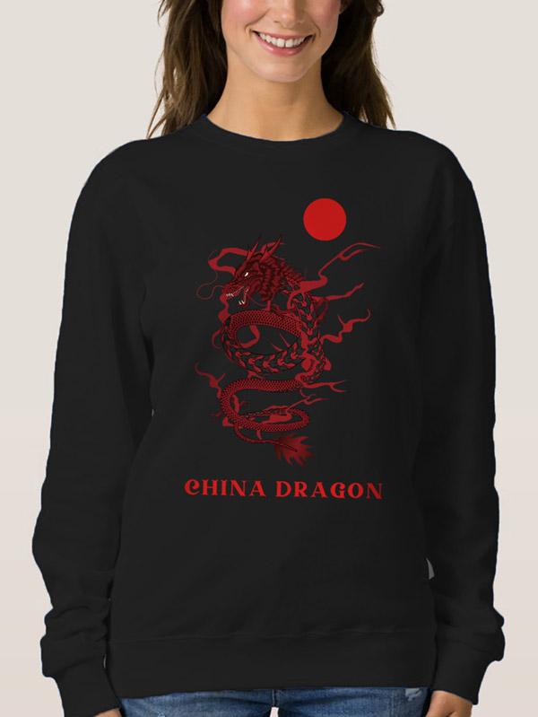 China Dragon Graphic Crew Neck Sweatshirt