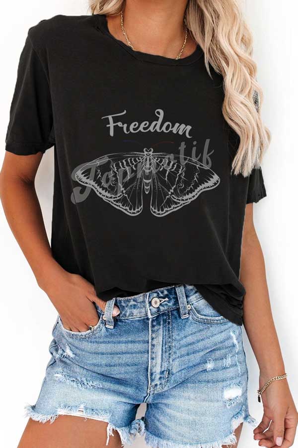 Women's Short Sleeve Summer Butterfly T-Shirt