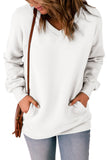 V Neck Drop Shoulder Solid Sweatshirt with Pockets