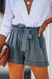 Solid Color Rouched Elastic Waist Shorts With Belt