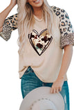 Women's Leopard Ruffle Short Sleeve Shirt Waffle Knit Graphic Top