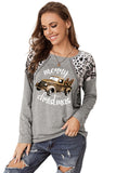 Women's Merry Christmas Long Sleeve Top Leopard Snakeskin Print Shirt