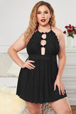 Plus Size Halter Neck Lace Mesh Backless Pleated Babydoll Dress